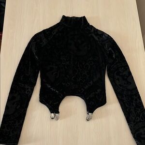 Black Velvet Long Sleeve Top with Garters